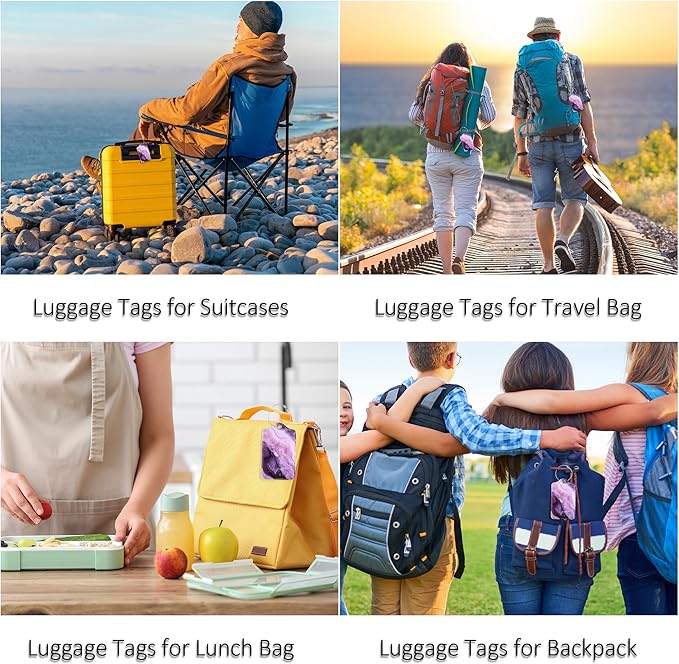 Luggage Tags for Suitcases, 2 Pack Cute PU Leather Luggage Tag TSA Approved with Stainless Steel Loop and Address Card Baggage Tag for Travel&Hotel Stays&Cruise Ships&Shipping and Mailing