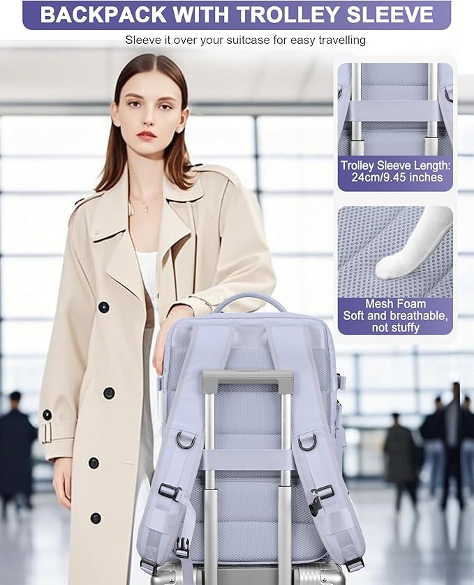 VGCUB Vacuum Backpack Travel with Pump Vacpack System Storage Compression Carry on Work Laptop Waterproof College Bags Casual Daypack Backpacks for Women Men with USB Port Expandable Purple Taro