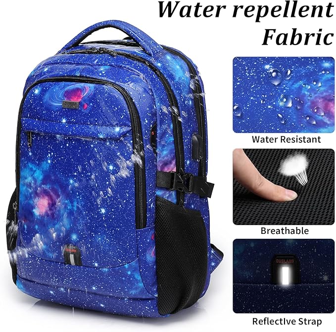 DUSLANG 17 Inch Travel Laptop Backpack Water Resistant College Backpack for Men Laptop Bag with USB Charging Port,Sky Blue