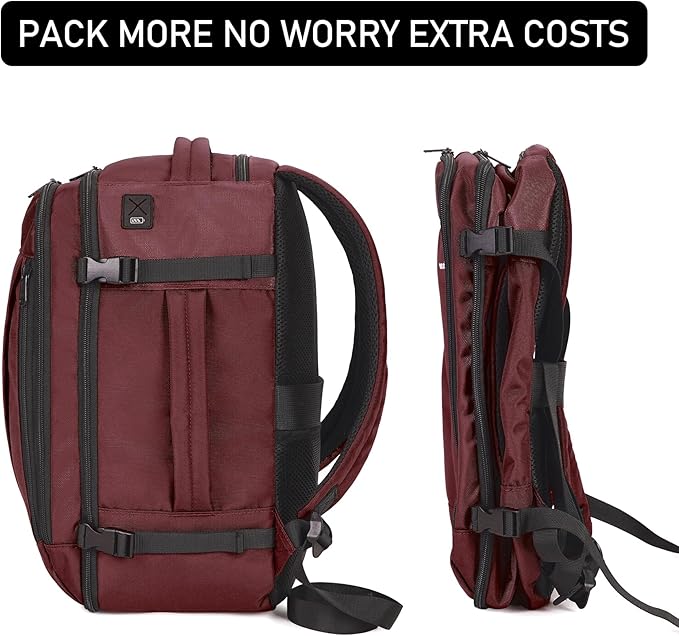 ECOHUB Travel Backpack 18x14x8 Spirit Airlines Personal Item Bag Carry On Backpack 13 Pockets Large Work Casual Daypack for men Airline Approved Waterproof Gym Backpack with Charging Port, Red