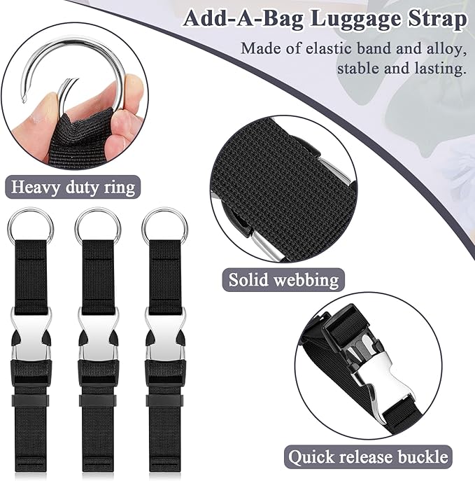Amylove 3 Pcs Add a Bag Luggage Straps Gripper Heavy Duty Jacket Valises Strap for Travel Belt with Buckle Adjustable Baggage
