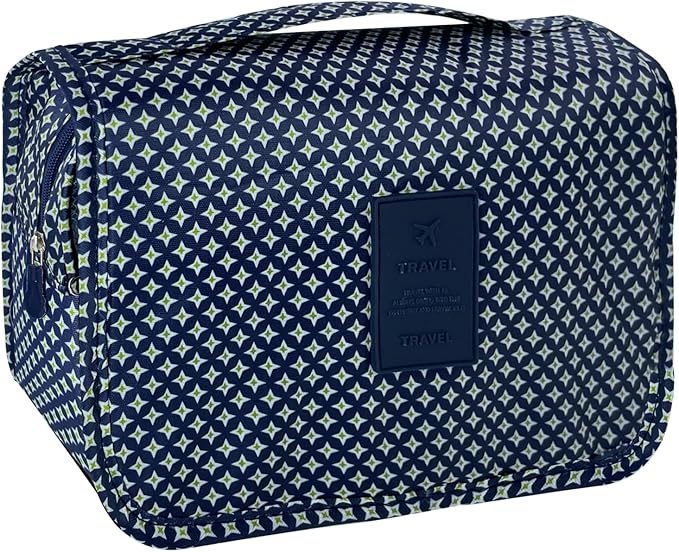 Large Capacity Toiletry Bag Travel Bag with Hanging Hook for Men and Women Waterproof Travel Cosmetic Bag Bathroom Storage Bag for Brushes Set,Full-Sized Shampoo,Accessories-Blue Stars