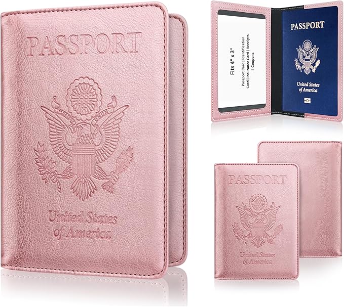 Ciana Passport Holder for Travel – PU Leather Passport Cover and Card Holder for Men & Women – Slim Passport Holder with Card Protector Slot, Travel Must Haves (Rose Gold)