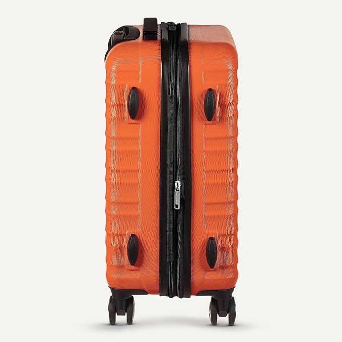 Amazon Basics 26" Hardside Medium Checked Luggage, Expandable Hardshell Suitcase with Wheels, Scratch-Resistant Surface, Four Multi-directional Wheels, Orange