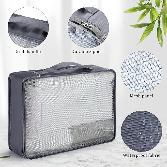 Tudomro 12 Pcs Large Packing Cubes Luggage Organizers for Suitcase Mesh Travel Organizer Bags Travel Packing Organizers for Traveling Camping Hiking