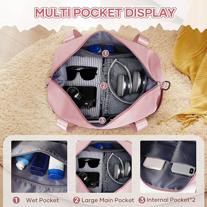 Travel Duffel Bag, Sports Tote Gym Bag, Shoulder Weekender Overnight Bag for Women
