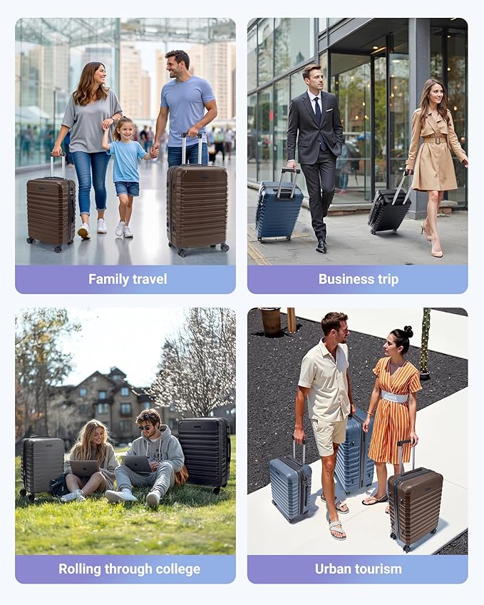 LIGHT FLIGHT Luggage Sets, 3 Piece Durable Suitcase Set with Spinner Wheels, 3 Pcs Hard Shell Lightweight Luggage with TSA Lock, Large Checked Travel Suitcases, 20/24/28 Inch,Brown
