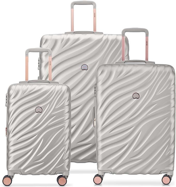 DELSEY PARIS Alexis Hardside 3-Piece Set, Expandable Luggage with 4 Spinner Wheels, Lightweight Suitcase, 21" Carry-On, 25" Checked Medium, 29" Checked Large, Silver/Rose Gold