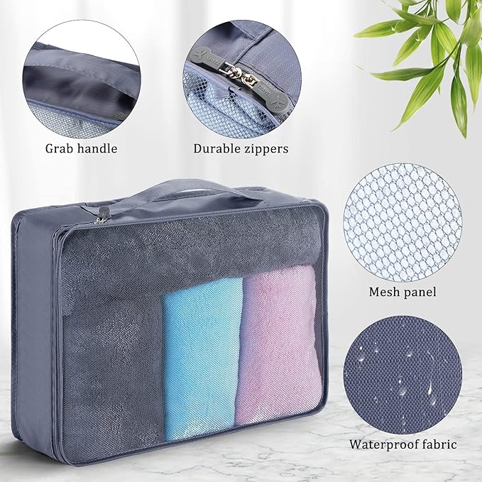 Tudomro 12 Pcs Large Packing Cubes Luggage Organizers for Suitcase Mesh Travel Organizer Bags Travel Packing Organizers for Traveling Camping Hiking