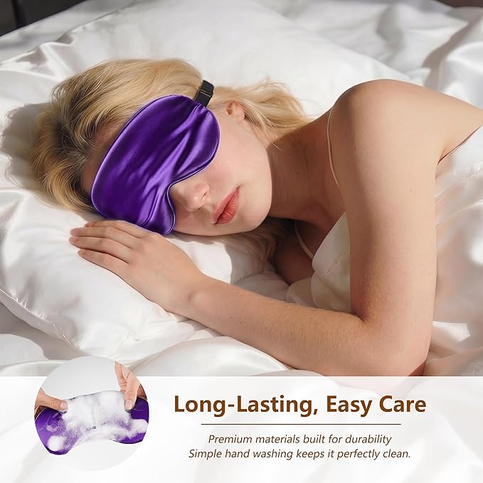 Sleep Mask Silk Eye Mask for Men Sleeping Mask, Adjustable Elastic Strap for Night Shading Sleep Mask, Soft and Comfortable for Both Men and Women (Purple)
