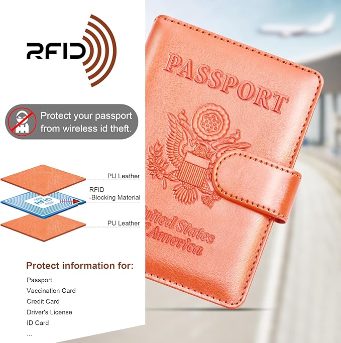 Herain Passport Holder for Travel Cruise Essentials, 2 Pcs Passport Cover Wallet Case Travel Gifts Women Men Family, RFID Passports Book Card Holders Travels Accessories Must Haves
