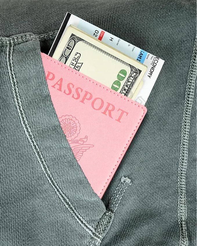 Sizobi Leather Passport Holder Covers, Passport Holder for Travel Women, RFID Blocking Wallet Case, International Travel Must Haves Travel Accessories for Women Men,Cruise Ship Essentials Gifts, Pink