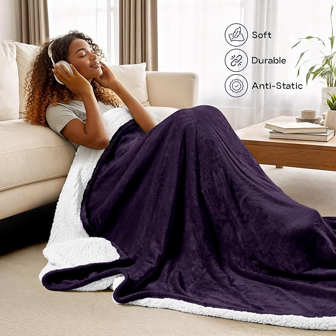 Utopia Bedding Sherpa Blanket King Size (Plum, 90x102 Inches) - Soft Plush Fleece Reversible Blanket for Bed, Sofa, Couch, Camping and Travel