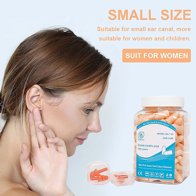 LYSIAN Foam Ear Plugs for Sleeping Small Ear Canals Women, Kids-35dB SNR Noise Cancelling Sleep Earplugs for Snoring, Work, Shooting, Studying, Light Beige Color-100 Pairs