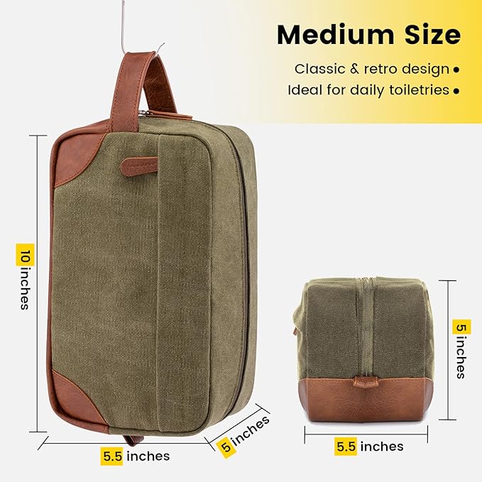 Vorspack Travel Toiletry Bag - Hanging Toiletry Bag for Men Water Resistant Canvas Shaving Bag with Large Capacity for Travel - Green