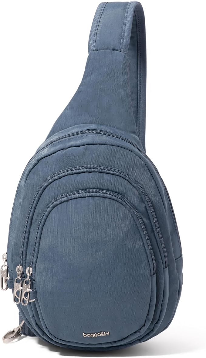 Baggallini Securtex® Anti-Theft Multi Zip Sling - Lightweight 8.6"x15.2" Travel Bag with Locking Zippers & RFID Protection