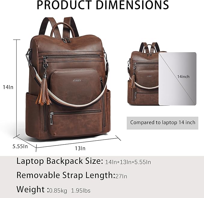 Shrrie Vegan Leather Laptop Backpack for Women 15.6 inch Work Backpack Fashion Travel Backpack Purse for Business College