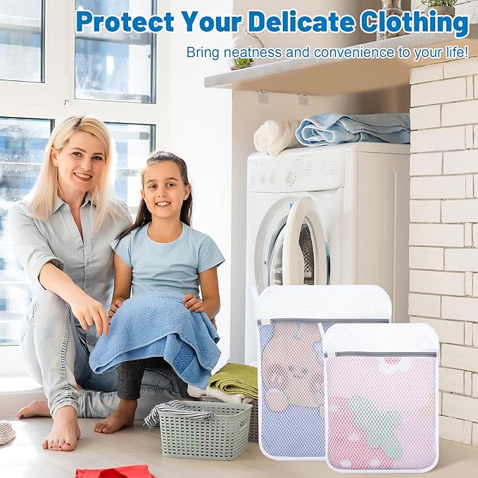 3 PCS Durable Honeycomb Mesh Laundry Bags for Delicates with Zipper, Reusable Laundry Bag Mesh Wash Bags for Washing Machine for Clothes, Shoes, Socks, Underwear, Bra (M + L + XL, White)