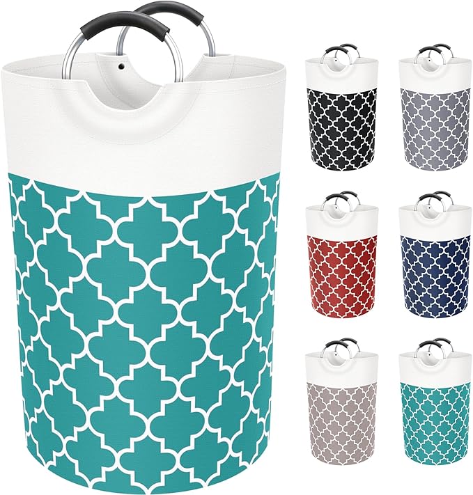 Large Laundry Basket Laundry Hamper Bag Washing Bin Clothes Bag Collapsible Tall with Handles Waterproof Travel Bathroom College Essentials Storage for College Dorm, Family (Green) 75L