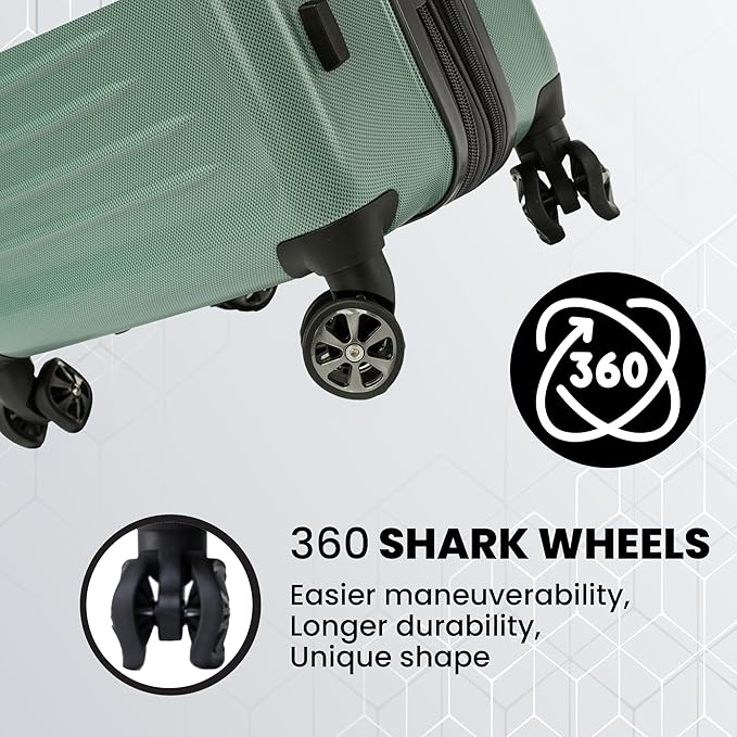 Spyder Rails Expandable Hardside Upright Suitcase with 360° Spinner Wheels, TSA Approved Lock (Sage, Carry-On)