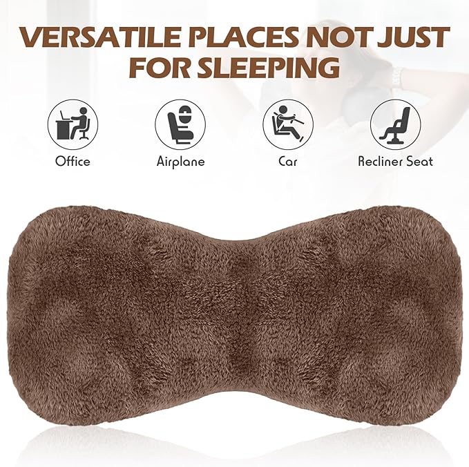 2 Pcs Neck Pillow for Recliner Headrest Pillow Bone Shaped Chair Plush with Adjustable Strap Neck Support and Pain Relief Curve Head Cushion for Car Travel Airplane (Grey and Brown)