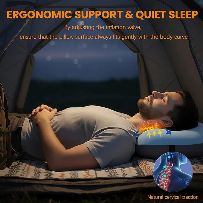 Inflatable Neck Pillow for Travel Camp Beach Air Blow Up Small Ultralight Lake Day Accessories Hammock Beachy Mat Picnic Blanket Towel Umbrella Tent Outdoor Essentials Stuff Thing Need Supplies Item