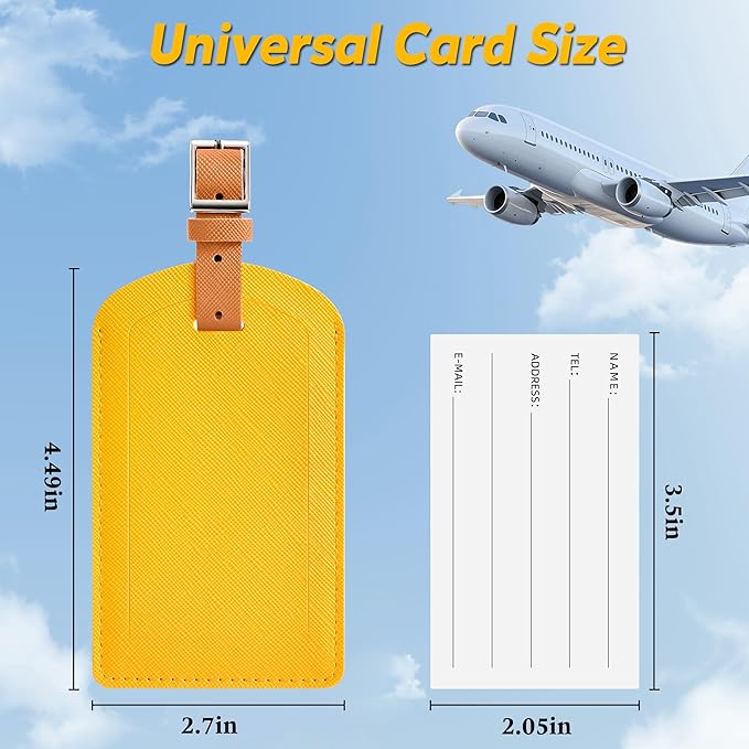3 Pack Luggage Tags for Suitcases, TSA Approved Bag Tags, Baggage Tags with Privacy Protection, Travel Essentials Luggage Accessories, Yellow & Brown