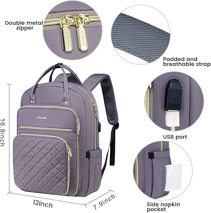 LOVEVOOK Laptop Backpack for Women, Water Resistant Travel Work Backpacks Purse Stylish College Bookbag Business Teacher Nurse Computer Bag with USB Charging Port, Fits 15.6" Laptop