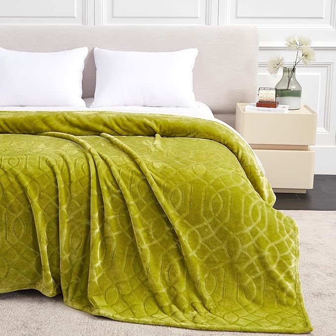 Soft Cozy Fleece Throw Blanket, 50x60 Inches – Lightweight Plush Blanket for Couch, Fuzzy 3D Jacquard Design, for Sofa, Bed & Travel - Olive Green