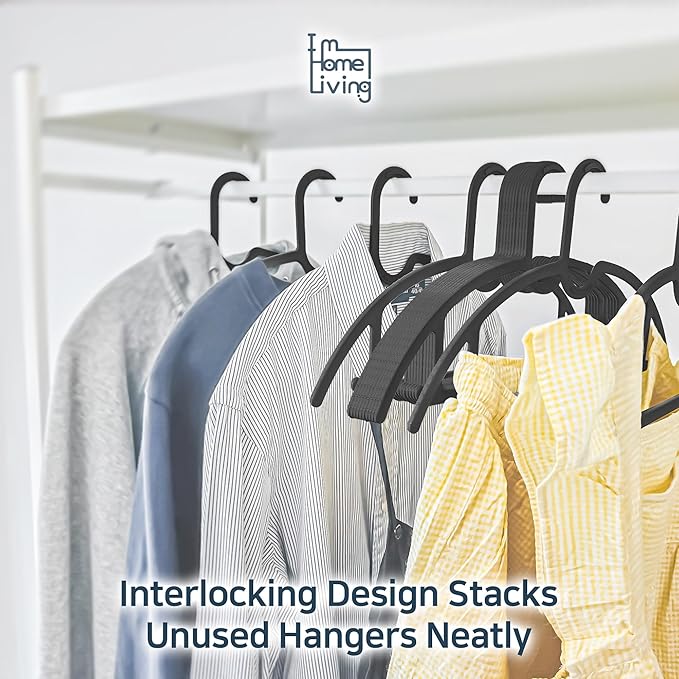 15" Compact Slim & Slimlink Interlocking Clothes Hangers, Space-Saving Lightweight Plastic Hangers for Small Closets, Dorms, Apartments, Travel, RVs & Petite Clothing (Black, 30)