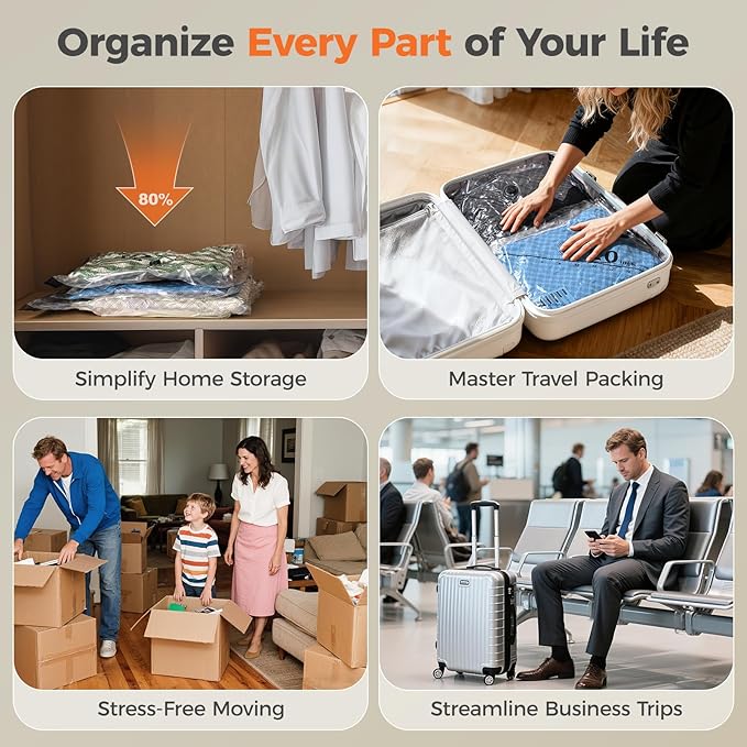 Nicetree 24-Pack Vacuum Storage Bags with Rechargeable Wireless Pump | 3 Sizes (20/24/28 Inch) Travel Vacuum Seal Bags for Clothing, Bedding & Seasonal Storage | Space Saver for Luggage