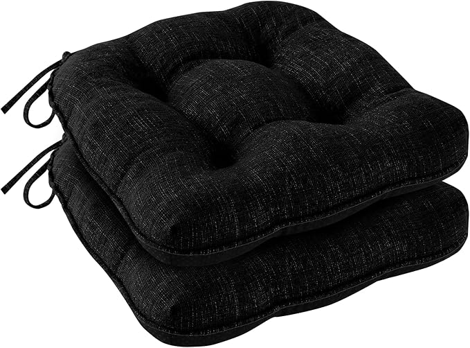 Chair Cushions for Dining Chairs Set of 2, Kitchen Chair Cushions, Chair Pads with Ties and Non Slip Backing, Tufted Memory Foam Seat Cushion 2 Pack, 15.5" x 15.5" x 4", Black