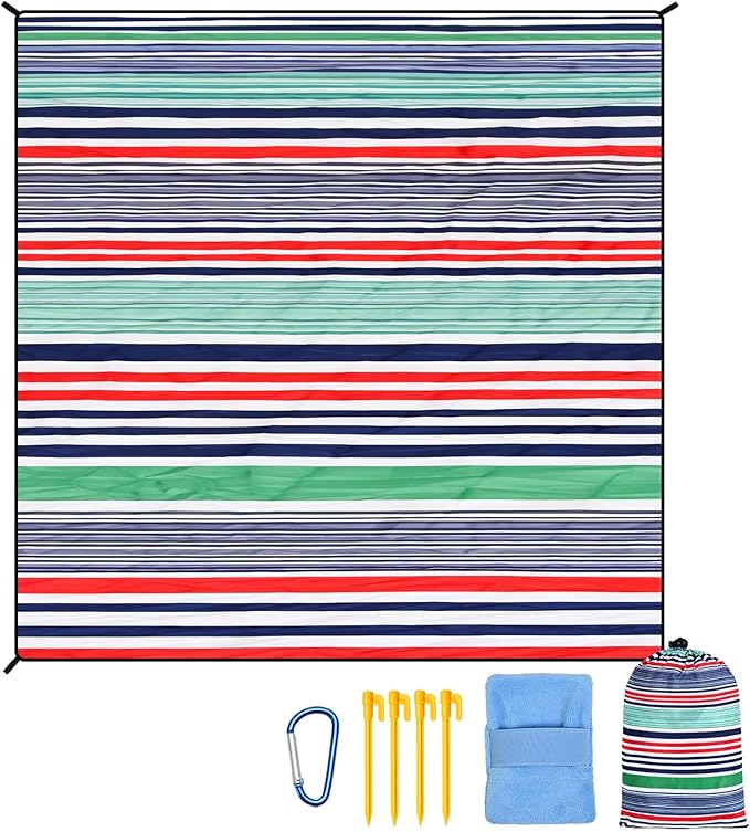 AISPARKY Pocket Beach Blanket Waterproof Sandproof Compact Picnic Mat with Sand Remover, Portable Outdoor Mat for Camping Hiking Travel Festival
