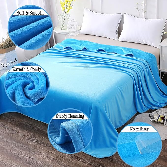 HOZY Soft Blanket Travel Size Fleece Warm Fuzzy Throw Blankets for The Bed Sofa Lightweight 350GSM Sky Blue 50"*61"