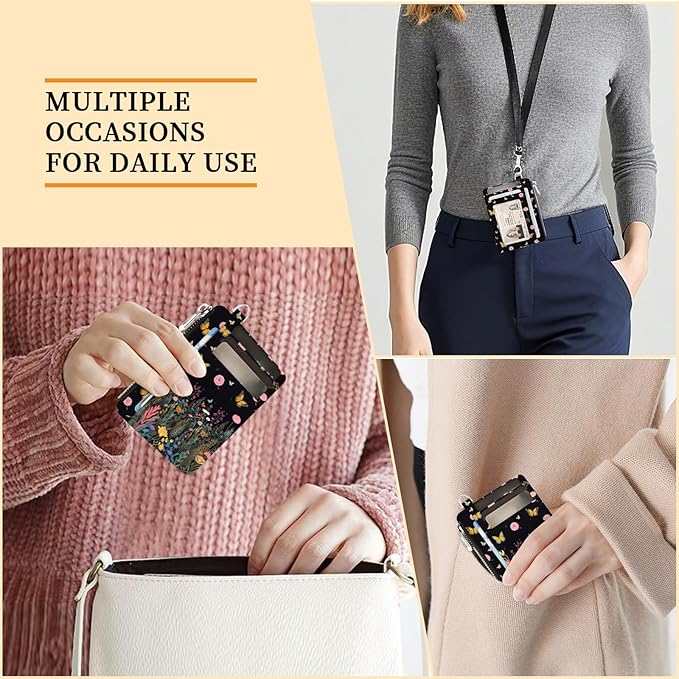 Hancynir Slim Wallet Women Credit Card Holder Butterfly Flowers Night RFID Small Mini Card Case Front Pocket PU Leather Thin Travel Zipper Coin Cash ID Window Girls Wallet Gifts