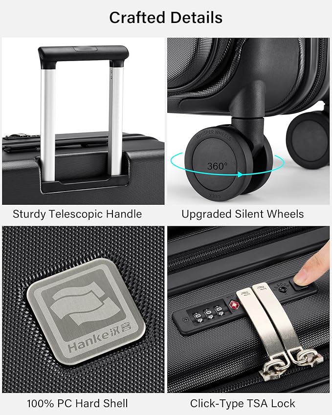 Hanke Hardside Expandable Large Checked Luggage, 28 Inch Top Opening Trunk Luggages with Spinner Wheels, All-PC Hard Shell Suitcase, Lightweight TSA Approved (Jet Black, 120L)