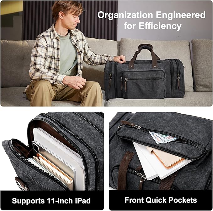 Canvas Expandable Duffle Bag for Men Traveling, Luggage Travel Bag Weekender Overnight Bag,Mens Gym Carry on Duffel Bags