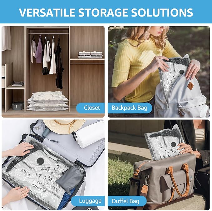 15 Packs Vacuum Bags for Travel with Rechargeable Pump, 3 Sizes Vacuum Seal Bags for Clothing, Compression Vacuum Travel Bags for Luggage, Vacuum Packing Bags for Closet Organization