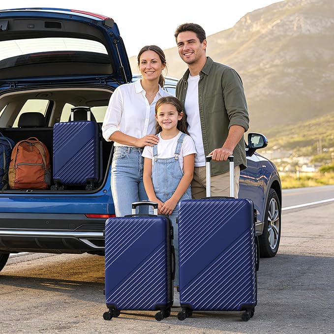 Luggage Sets 3 Piece, ABS Hardside Suitcase Set (20/24/28) with Spinner Wheels, TSA Security Lock, Airline-Approved Carry-On & Lightweight Large Checked Luggage for Business, Travel, Family Vacations