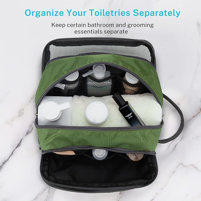 Gonex Travel Toiletry Bag Nylon, Shaving Bag Toiletry Organizer Olive Green