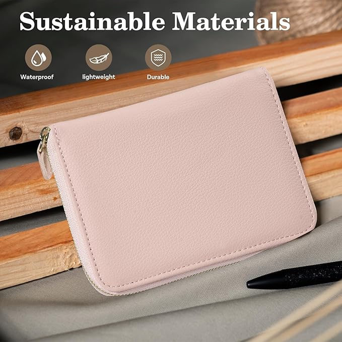 CoBak Passport Holder Cover with Safe Zipper Closure, Premium Passport Wallet for Travel, RFID Blocking Card Case, Waterproof Travel Accessories for Women, Pebbled Pink