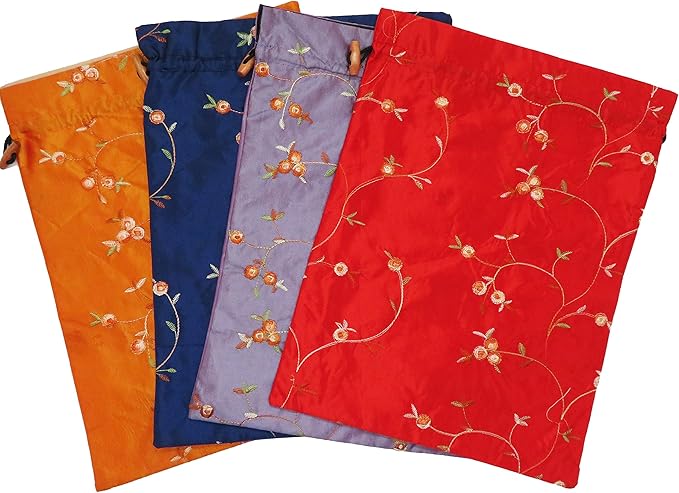 4pcs Embroidered Silk Flower Design Jacquard Travel Bags - Lingerie, Underwear, Laundry, Shoe Storage for Men & Women - Washable Cloth Shoe Bags