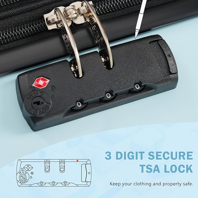 Merax 3 Piece Luggage Sets, Hardside Lightweight Carry on Suitcase,Durable Expandable Luggage with Travel Bags Spinner Wheels and TSA Lock,Light Blue