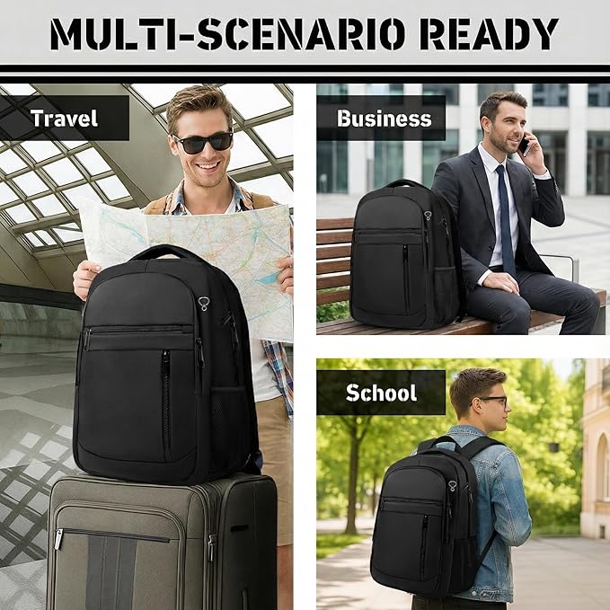 LifetimeWarranty Travel Backpack for Men, Lightweight 40L Business Laptop Backpack with 17.3 Inch Laptop Compartment, Daypack for Flight, Durable Water Resistant Bookbag, Hiking, Work Backpack, Black