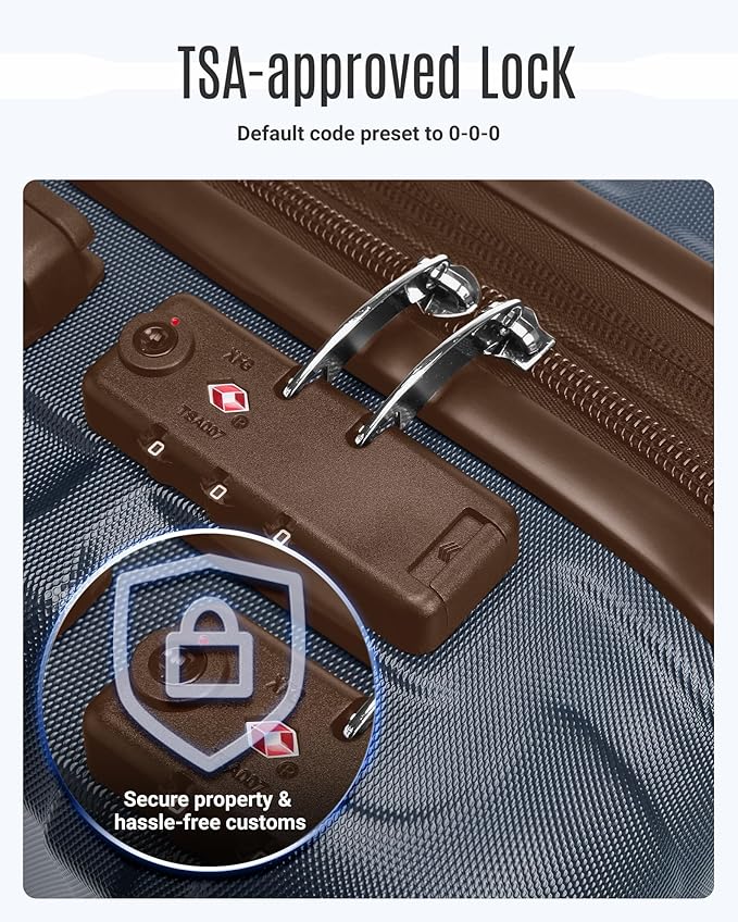 LIGHT FLIGHT Luggage Sets, 3 Piece Durable Suitcase Set with Spinner Wheels, 3 Pcs Hard Shell Lightweight Luggage with TSA Lock, Large Checked Travel Suitcases, 20/24/28 Inch,Blue/Brown