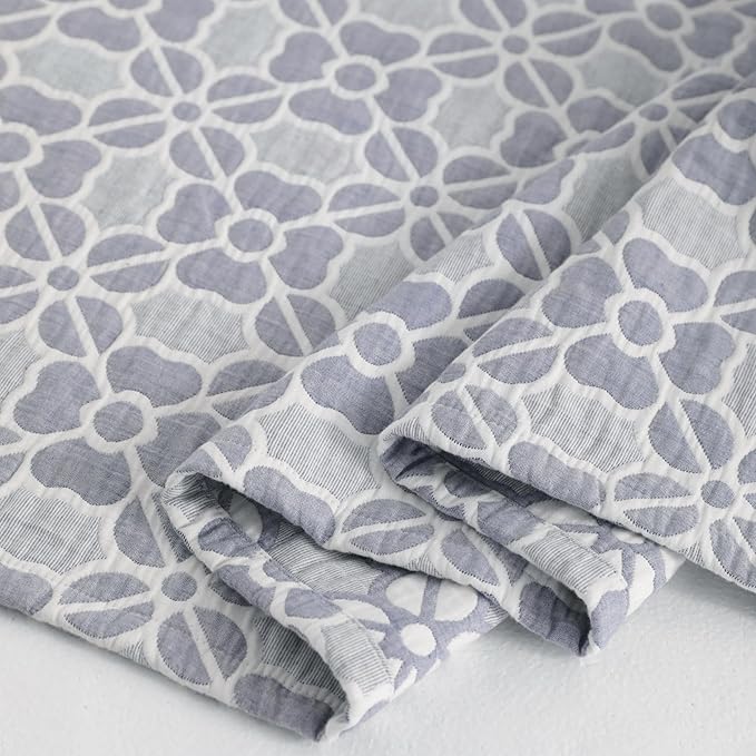 NTBAY 3 Layer Oversized Muslin Cotton Toddler Blanket, 45x60 Inches Jacquard Reversible Nursery Bed Blanket, Super Soft and Thermal Crib Blanket for All Seasons, Baby Gift, 45"x60", Blue Clover