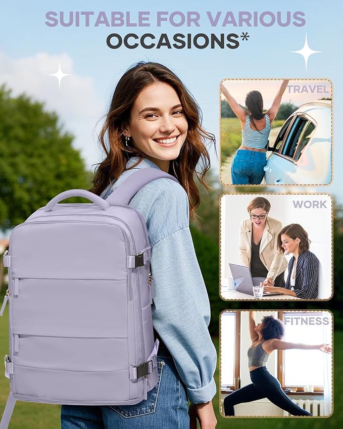 Carry On Backpack Personal Item Travel Backpack For Women Airline/Flight Approved Waterproof Sports Luggage Casual Daypack Small Hiking Backpack Purple