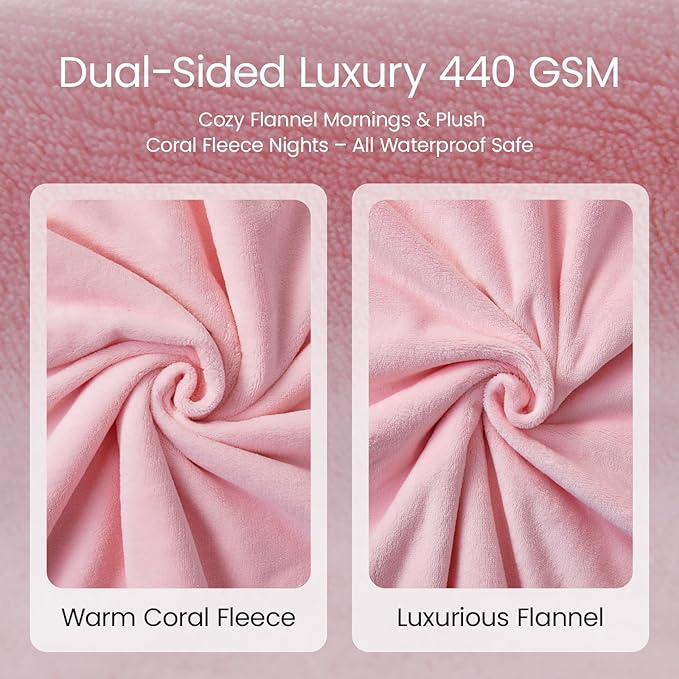LOOBANI Waterproof Blanket for Bed Couch: Soft Coral Fleece Twin Bed Blankets Waterproof 60" x 80", Reversible Leakproof Throw Blanket, Stain-Resistant Furniture Protector, Pet-Friendly, Pink