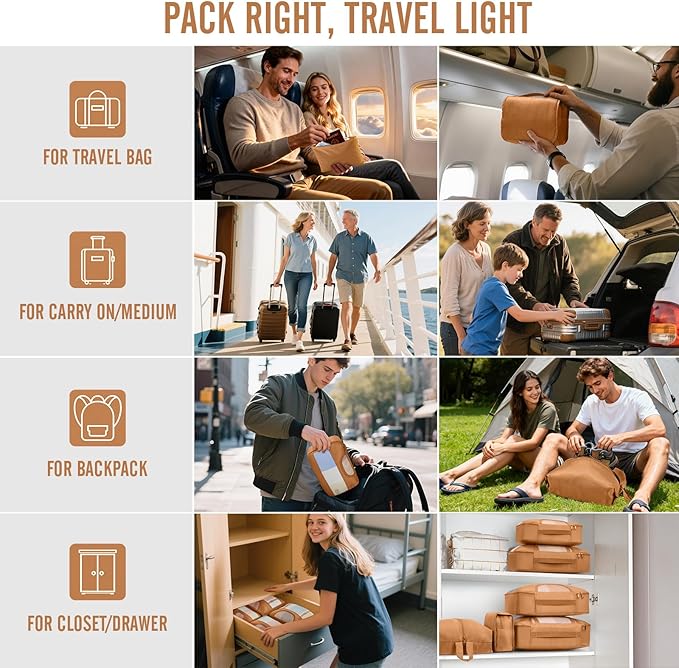 Veken 8 Set Packing Cubes for Travel Essentials, Suitcase Organizer Bags in 4 Sizes, Carry-On Luggage Accessories with Large Laundry & Hanging Toiletry Bag, Must-Have for Airplane, Road Trip & Camping