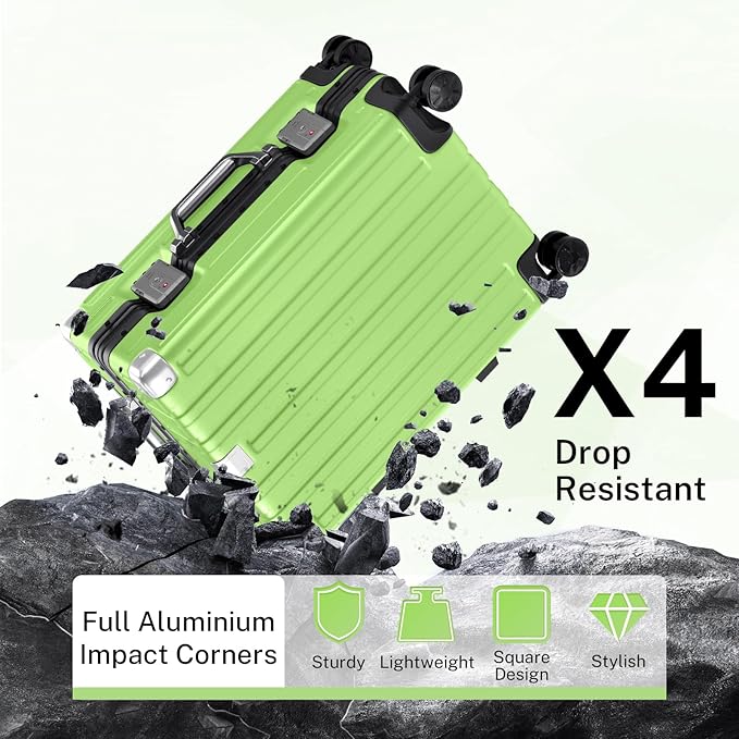 Krute Carry On Luggage 20 inch Aluminum Frame Luggage with Spinner Wheels Hardshell No Zipper PC+ABS TSA Lock Zipperless Suitcases